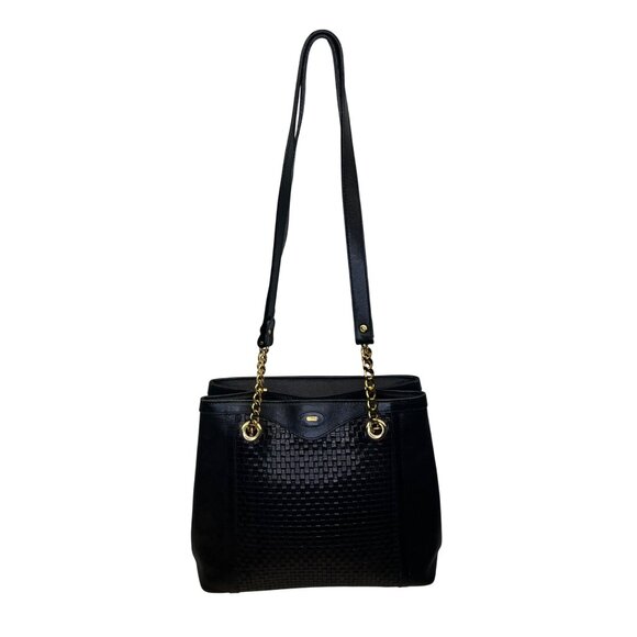 Bally Womens Black Leather Woven  With Gold Tone Chain Straps Shoulder Bag - Picture 1 of 14